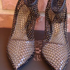 Vince Camuto Kiskia Black Mesh Stilletto with Gold Accents,  Sz 7M